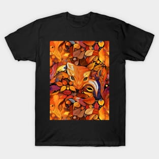 Cute Fall Fox Autumn Leaves Vintage Thanksgiving T-Shirt